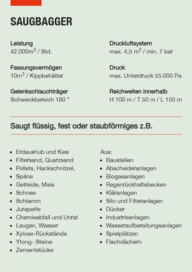 Saugbagger Fürth - Technische Daten Saugbagger
